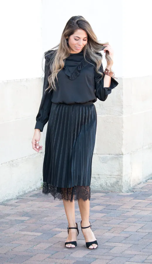 Pleated Lace & Chiffon Skirt