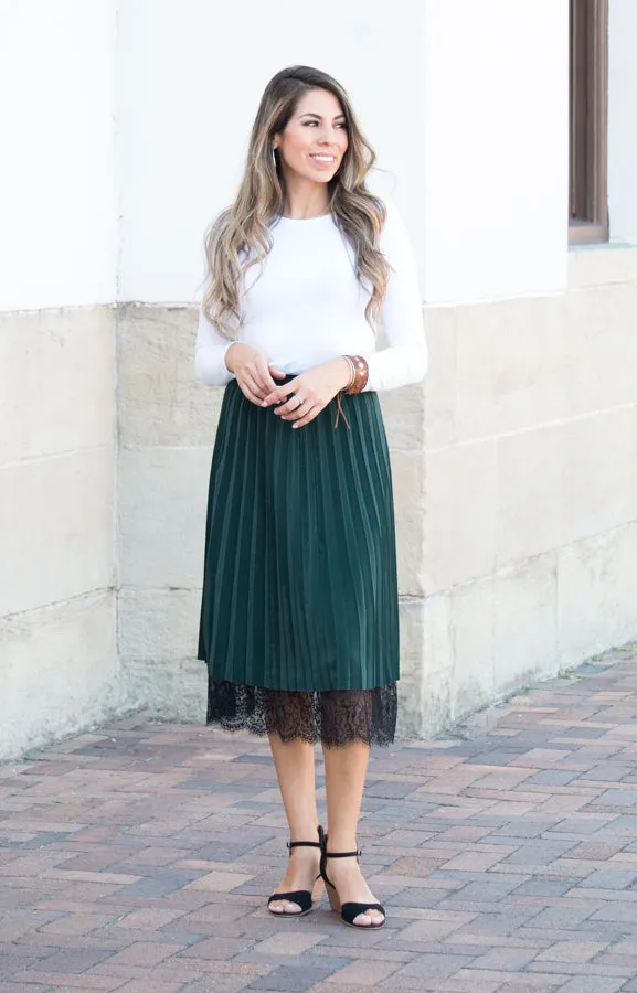 Pleated Lace & Chiffon Skirt