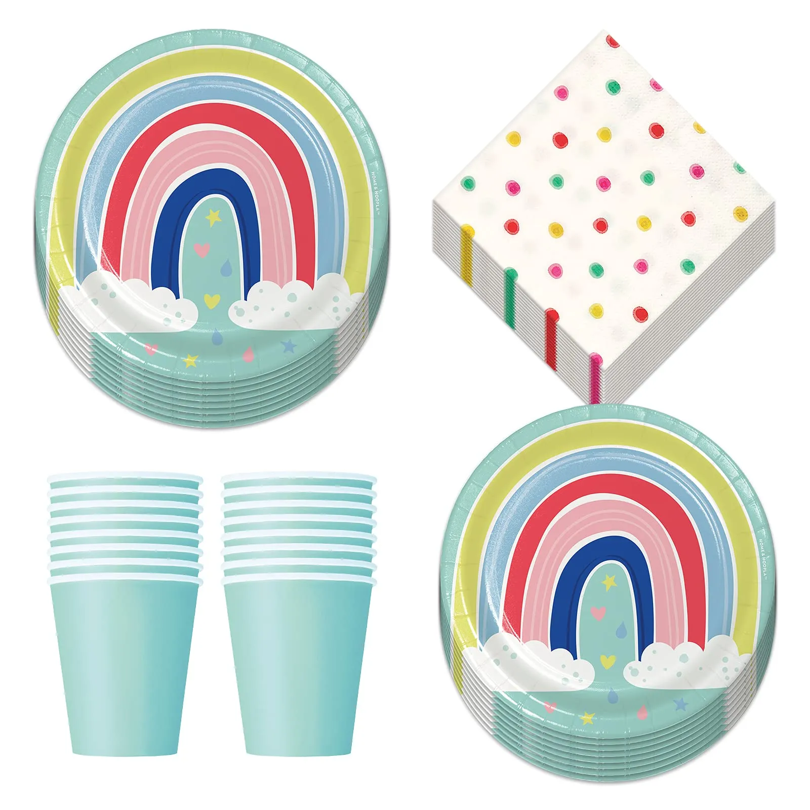 Rainbow Party - Rainbow Art Mint Baby Shower & Birthday Paper Dessert Plates, Napkins, and Cups (Serves 16)