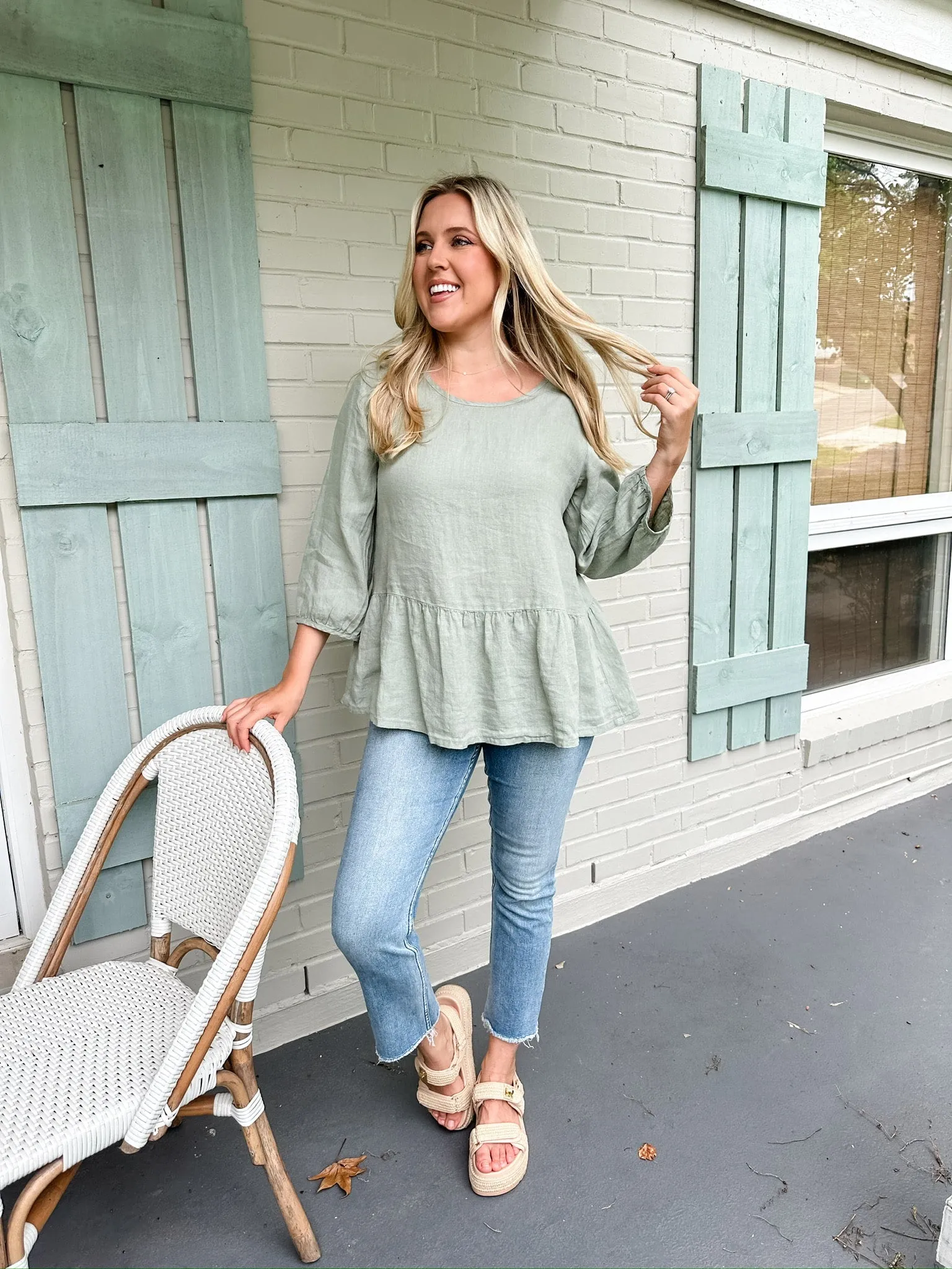 Ruffle Hem Linen Top