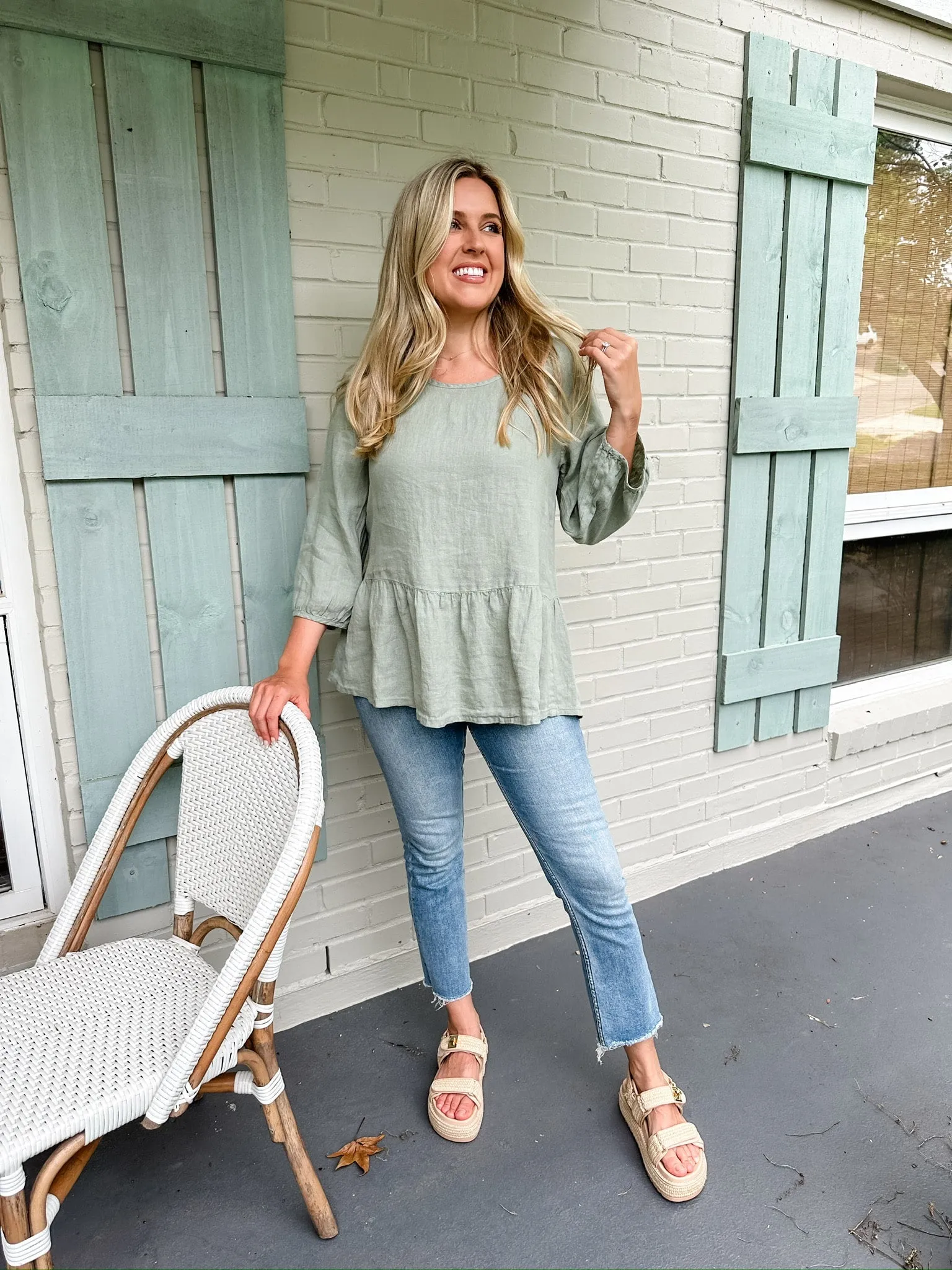 Ruffle Hem Linen Top