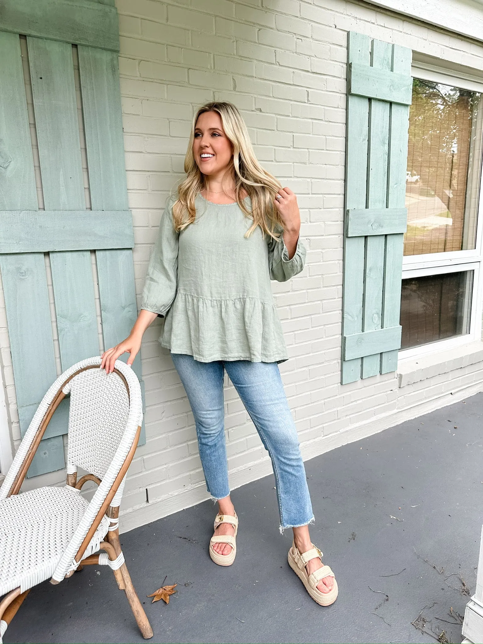 Ruffle Hem Linen Top