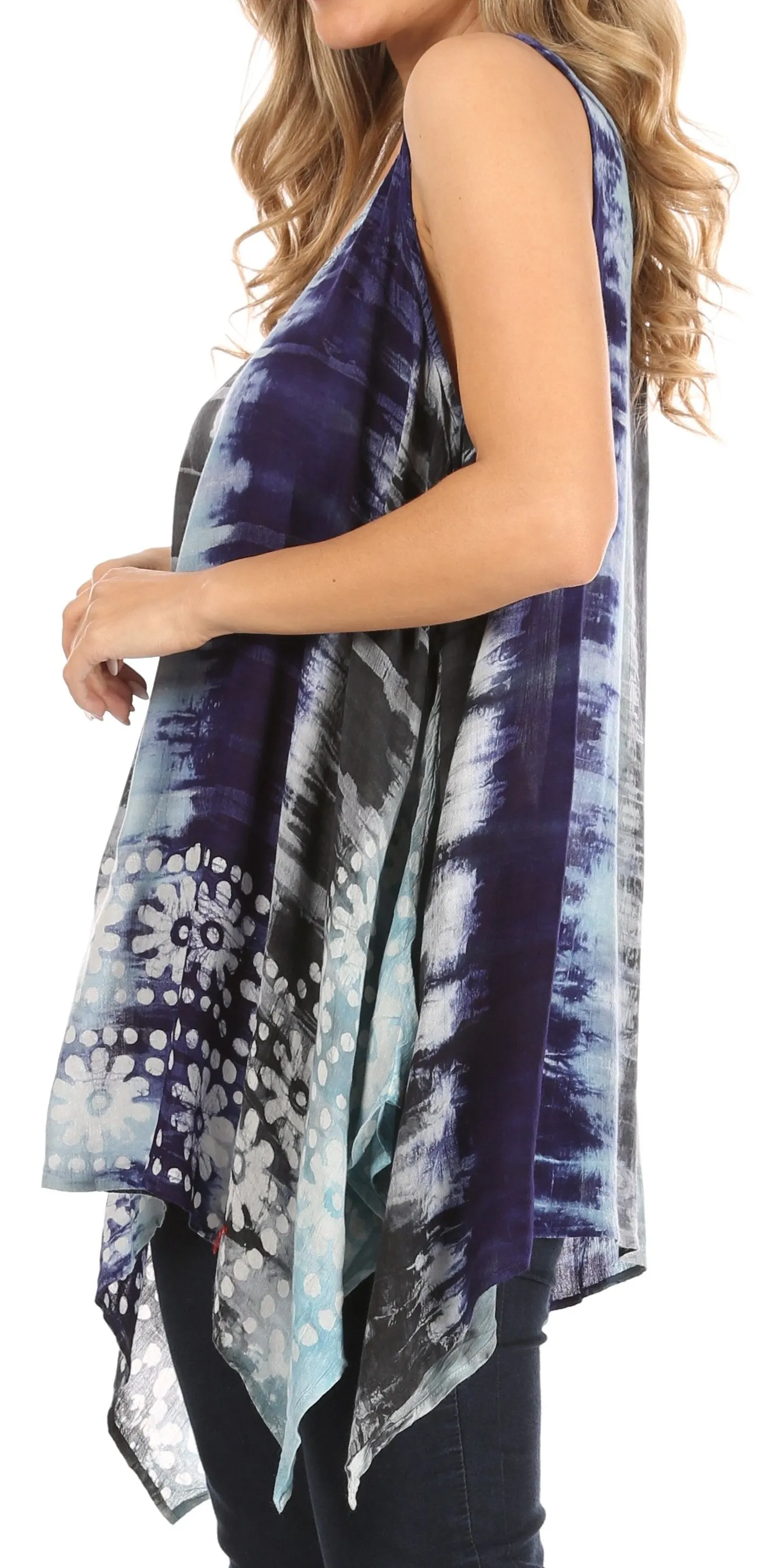 Sakkas Marin Women's Sleeveless Loose Boho Casual Tank Top Blouse Tie-dye & Batik