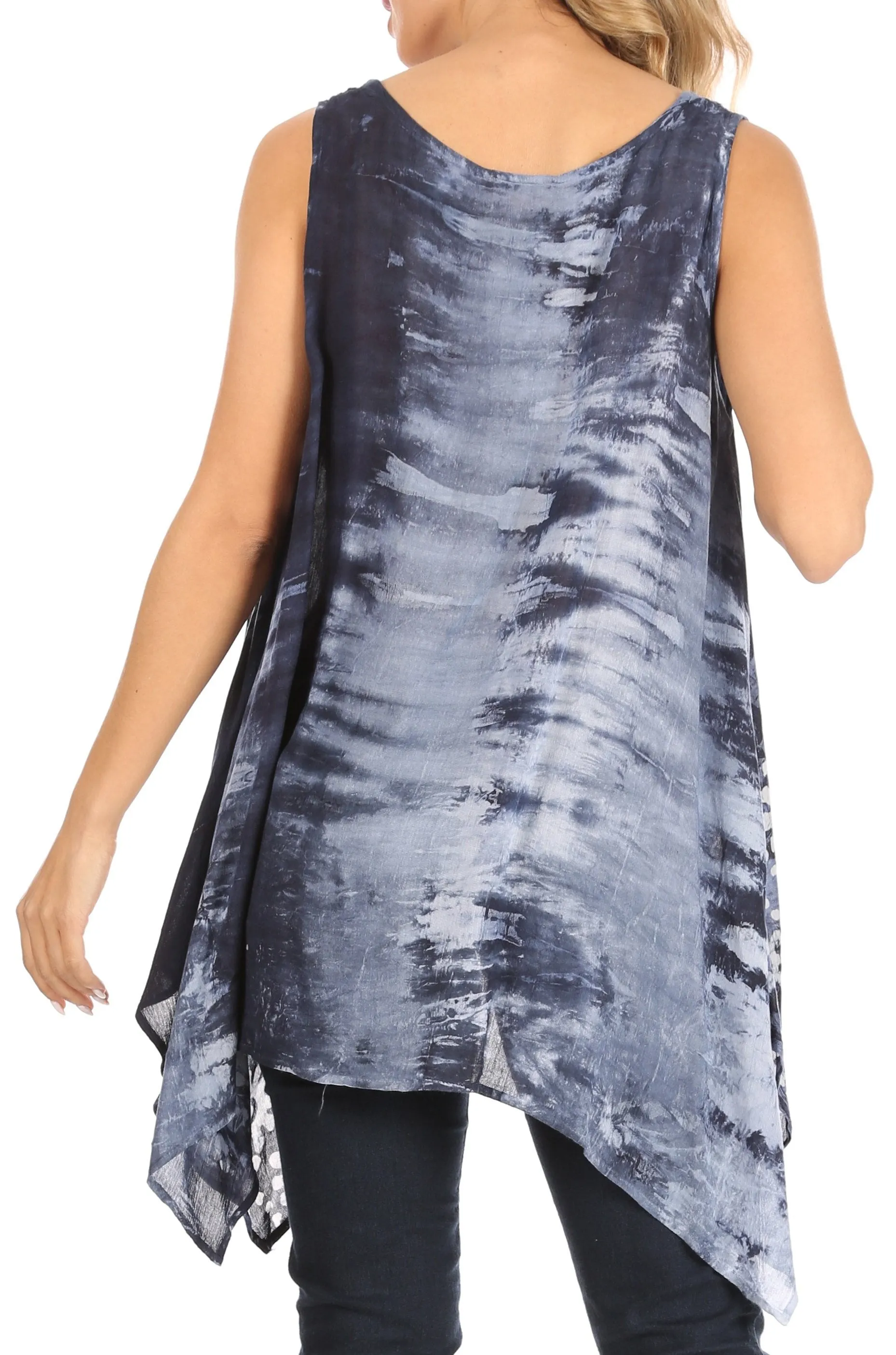 Sakkas Marin Women's Sleeveless Loose Boho Casual Tank Top Blouse Tie-dye & Batik