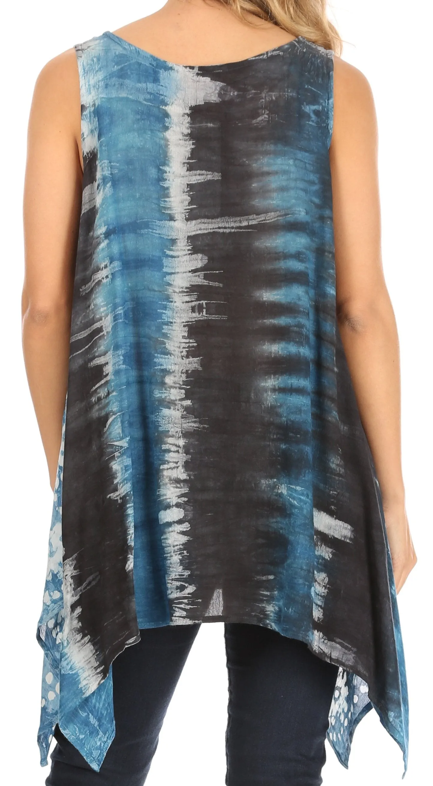 Sakkas Marin Women's Sleeveless Loose Boho Casual Tank Top Blouse Tie-dye & Batik