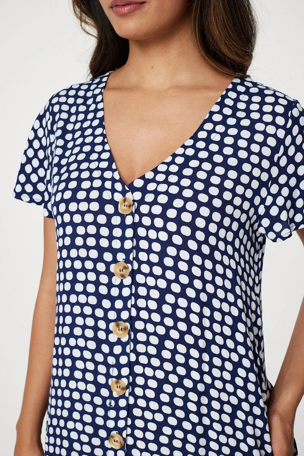 Spotty V-Neck Button Front Dress