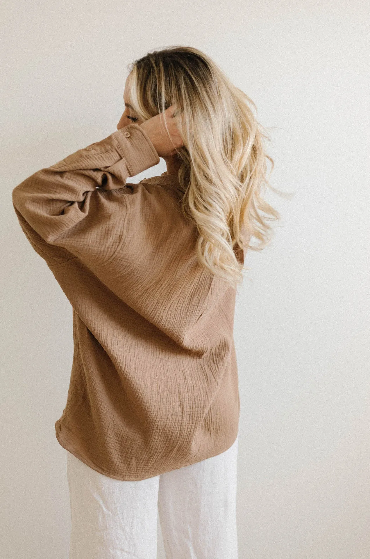 Summer Daydream Gauzy Oversized Button Down - Mocha