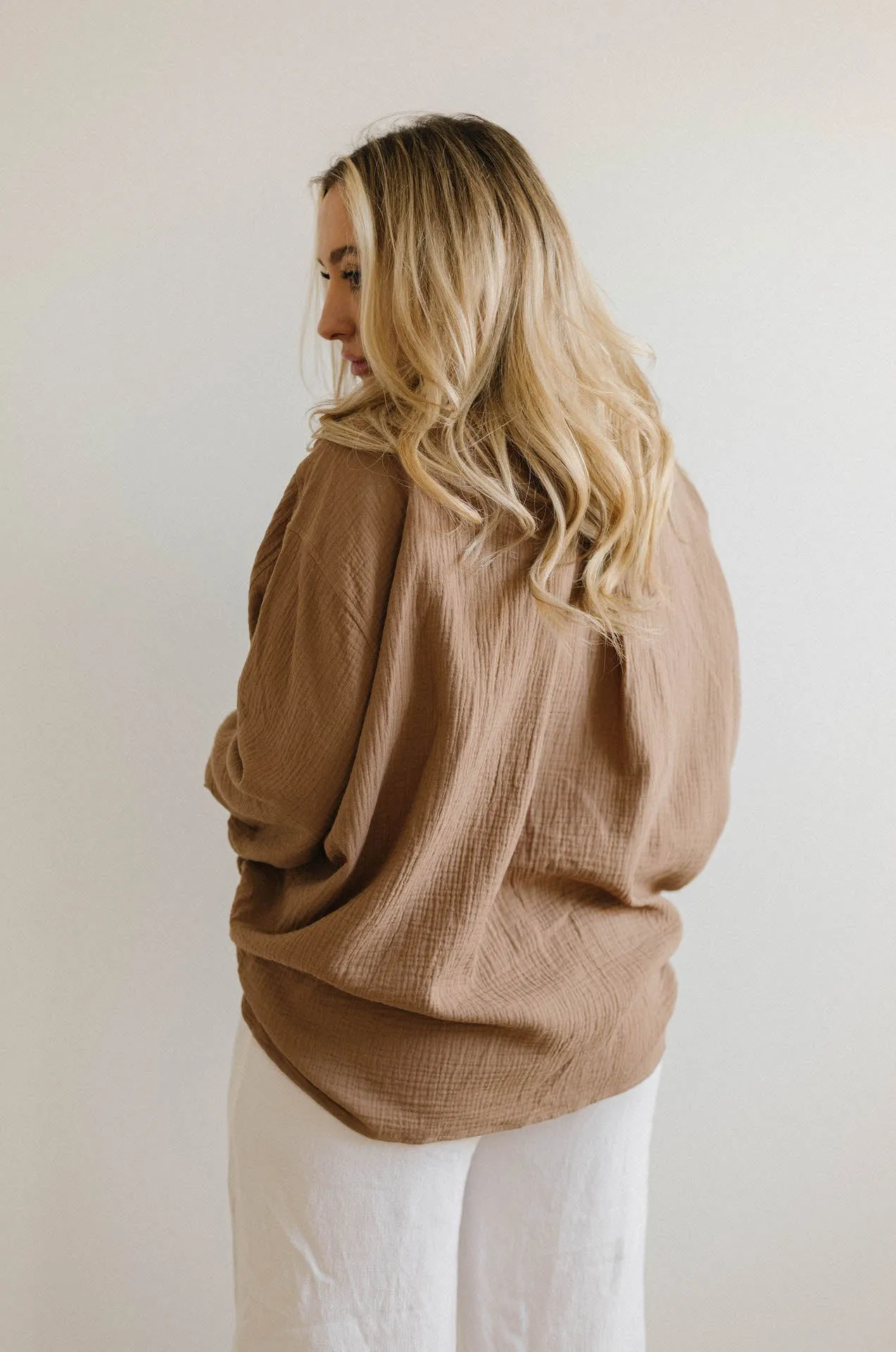 Summer Daydream Gauzy Oversized Button Down - Mocha