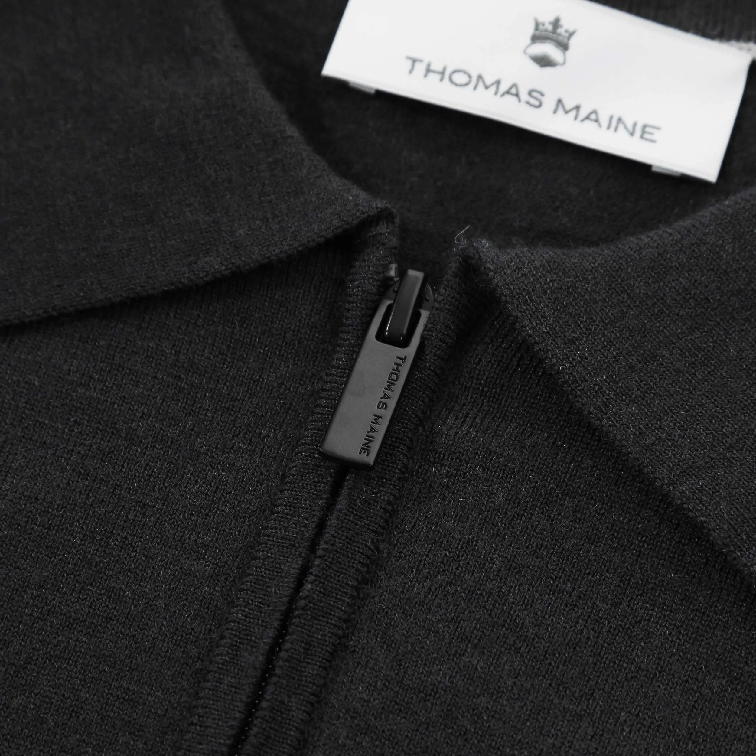 Thomas Maine Zip Knit Polo Shirt in Black