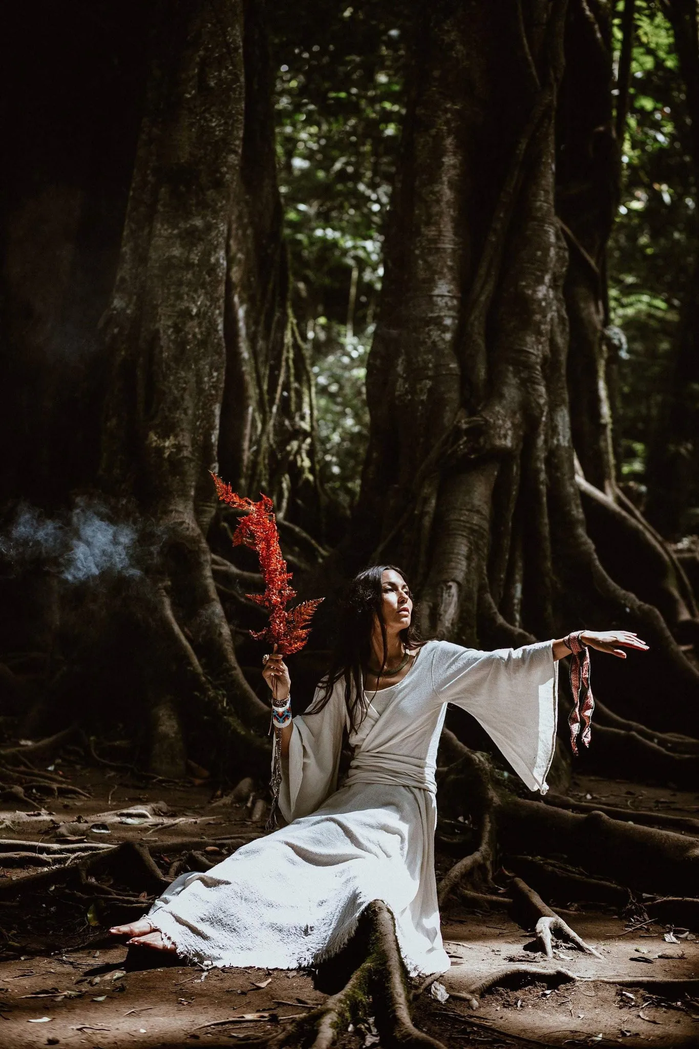 White Raw Cotton Kimono Tunic Wrap